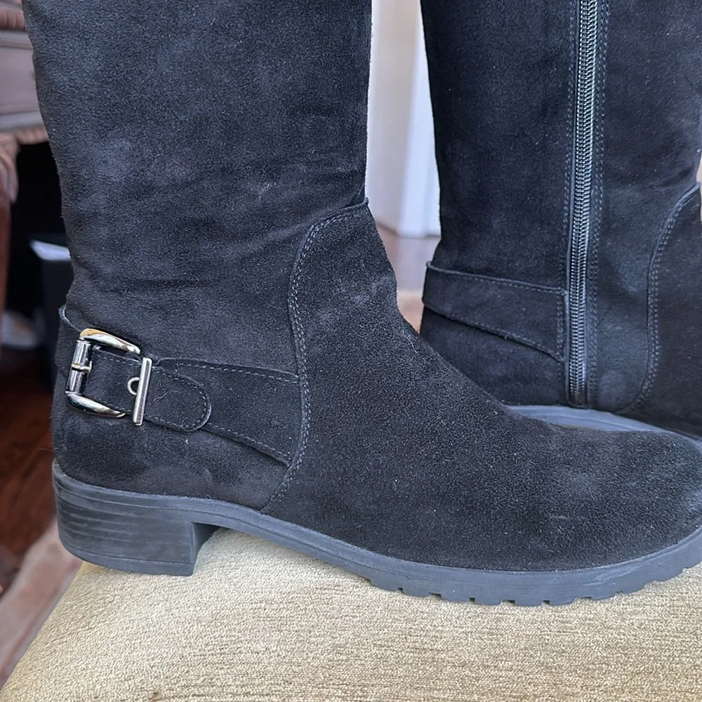 Danielle Italian Suede Over the Knee Flat Riding Boots Black, Size EU40  US 9.5